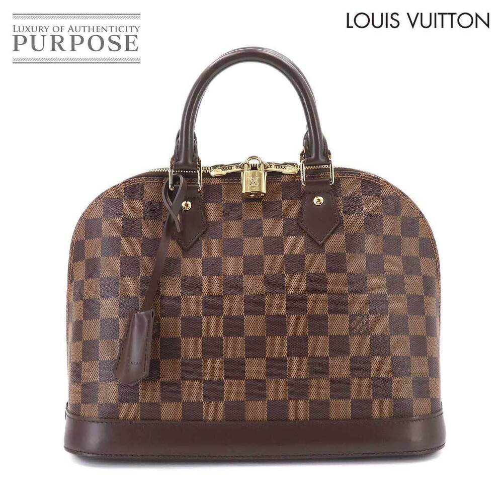 Louis Vuitton Damier Alma Top Handle Bag Canvas Leather Ebene Brown